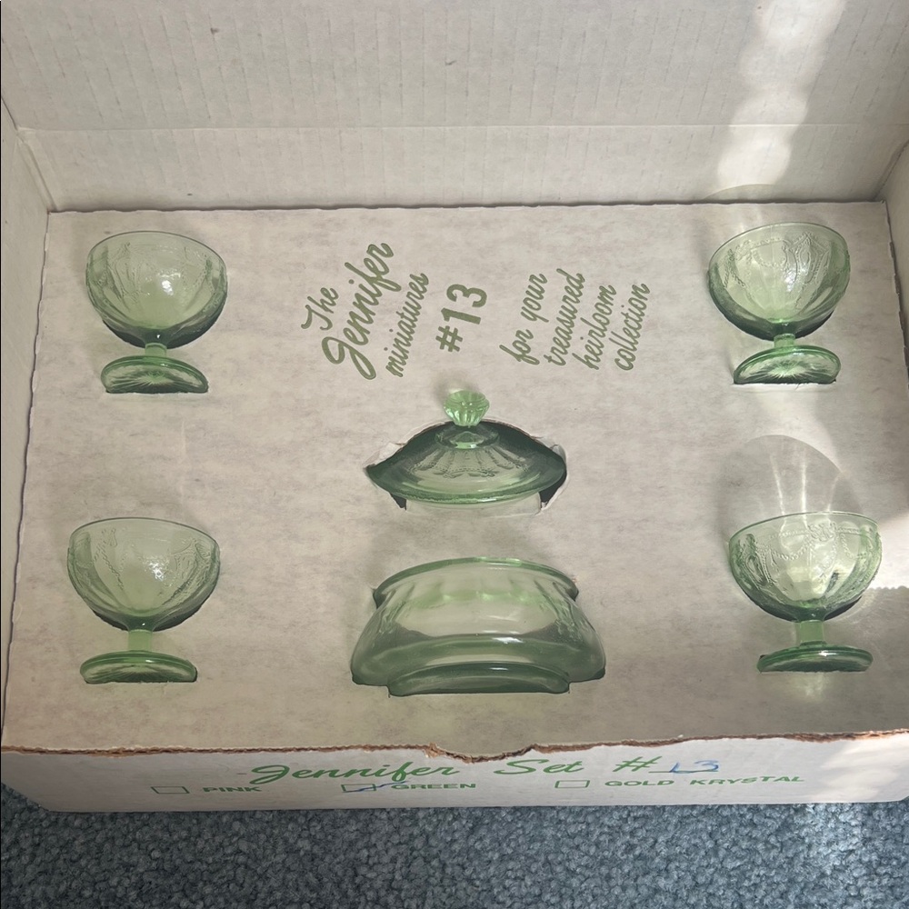 Mosser Glass Vintage Miniature Green Glassware Set